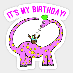 Pink Birthday Cake Diplodocus Dinosaur Sticker
